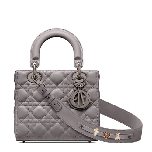 DIOR/迪奥  MY ABCDIOR系列 女士钢灰色藤格纹小羊皮单肩手提戴妃包（勋章款）M0538BCAL_M34G