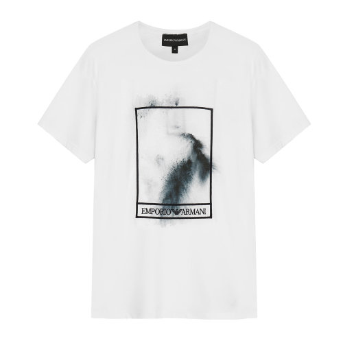 Emporio Armani/安普里奥阿玛尼 白色 男士水墨晕染图案丝光棉圆领短袖T恤 3H1T6P-1JQ3Z-0100