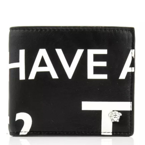 VERSACE/范思哲  男士黑色白色字母短款钱夹钱包 DPU2463-DPSTL-DNWP