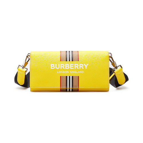 BURBERRY/博柏利 女士黄色牛皮可拆卸肩带徽标印花单肩包钱包 8036653