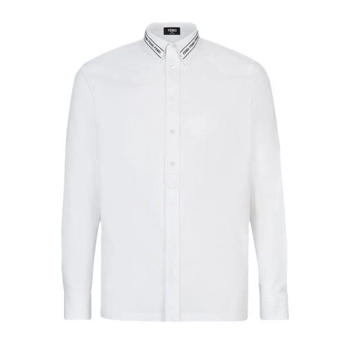 FENDI/芬迪 男士黑色棉质撞色刺绣Fendi Tape图案标准剪裁意大利风格衣领长袖衬衫男装上衣 FS0896-AC2N-F0QA1