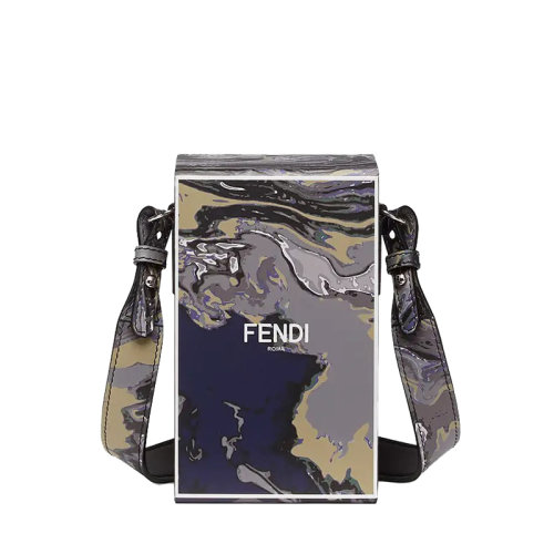 FENDI/芬迪 PACK系列 男士灰色/蓝色/白色大理石纹印花皮革硬质盒子造型配可拆卸肩带手提肩背斜跨单肩包7VA519AGQSF1FN9