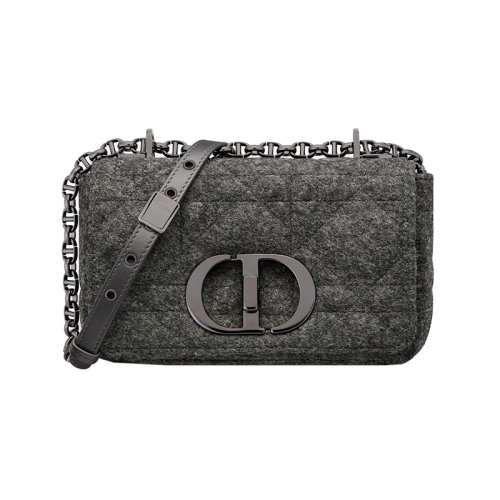 DIOR/迪奥 23新款 CARO系列 女士小号灰色毛毡翻盖开合饰有钌饰面金属CD字母纽扣调节拆卸肩带单肩斜挎包M9241BTIN_M932