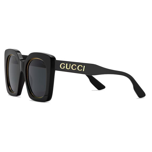 GUCCI/古驰 22年春夏新款 女士纯灰色镜片光泽感黑色醋纤镜框超大造型方形太阳眼镜墨镜?691318J07401012