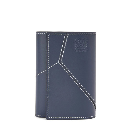LOEWE/罗意威 22新款Puzzle系列 男士小号海洋蓝色缉明线装饰光滑小牛皮三折竖款钱包C510S33X01-5543