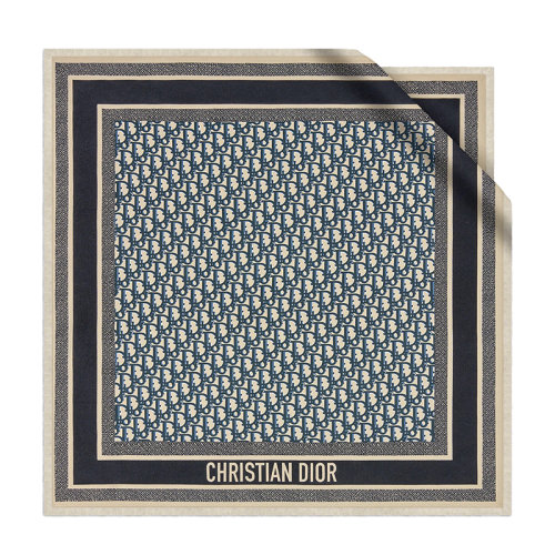 DIOR/迪奥 22年春夏新款 女士海军蓝老花图案真丝斜纹布方巾头巾围巾15DOB070I600_C541