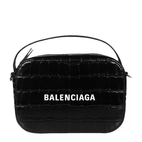 Balenciaga/巴黎世家【秋冬新款】Everyday系列  女士黑色鳄鱼纹小牛皮白色徽标手提包单肩包斜挎包相机包女包 608653-1LRCN-1000