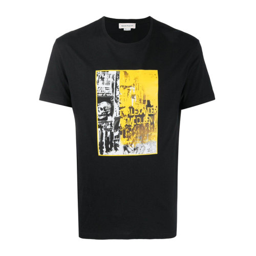 Alexander McQueen 亚历山大·麦昆 男士 服装  黑色圆领棉T恤 男士短袖T恤