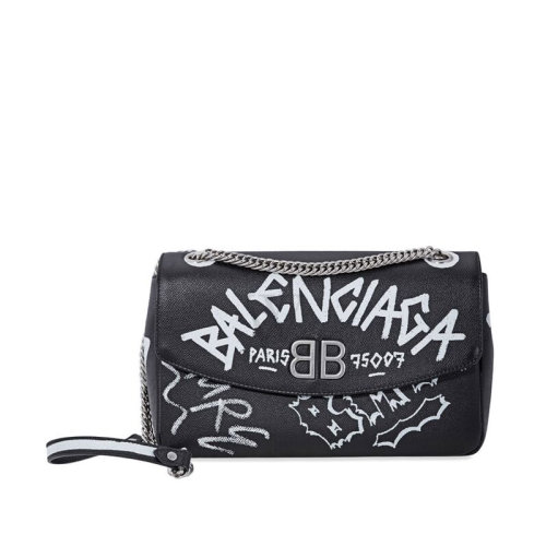 Balenciaga/巴黎世家 男女同款 黑白色链条肩带字母LOGO皮质斜挎包单肩包 5169210OTAN1090 HJH0015X