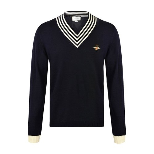 GUCCI/古驰 男装 服饰 鹿晗同款 羊毛V领蜜蜂刺绣时尚休闲 男士针织衣毛衣