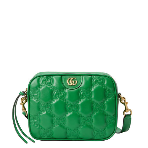 GUCCI/古驰 22新款 女士亮绿色绗缝皮革双G标志金扣肩带手提单肩包702234UM8HG3389