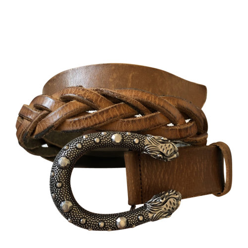 GUCCI/古驰 咖色全皮编织酒神腰带 复古的皮质搭配五金    ak