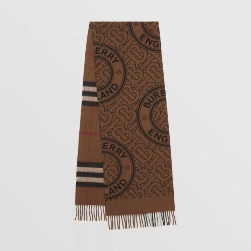  BURBERRY 22年秋冬 女士 双面两用格纹拼专属标识羊绒围巾 80466151 预定商品1-3周发货
