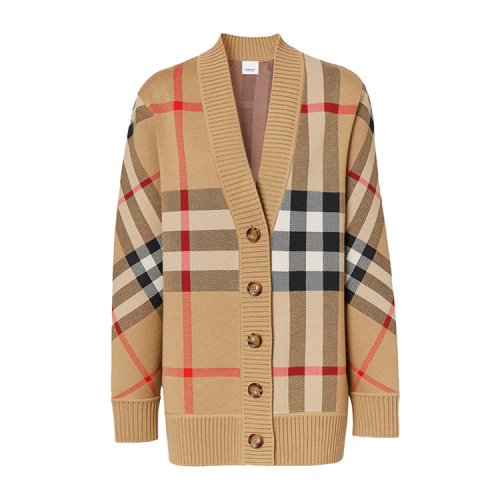 BURBERRY/博柏利 格纹功能性羊毛提花开衫 女士针织衫/毛衣 80391531