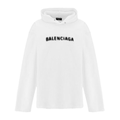 Balenciaga/巴黎世家 男士白色棉质模糊字母徽标印花装饰破洞下摆落肩卫衣上衣连帽衫运动衫 661711-TKVD6-9040