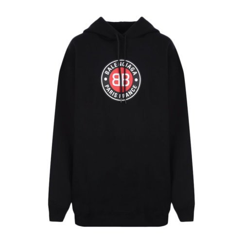 Balenciaga/巴黎世家 女士黑色棉质BB徽标长袖连帽衫卫衣 641529-TJV77-1000