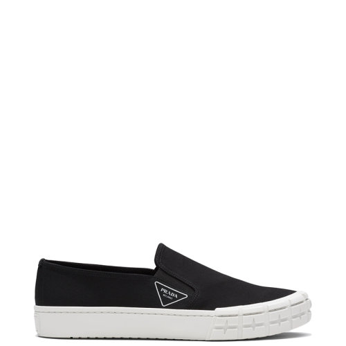 PRADA/普拉达 22年新款 Cassetta Wheel系列 男士黑色/白色棉质华达呢面料运动鞋布鞋2DG113_GUD_F0967_F_G000