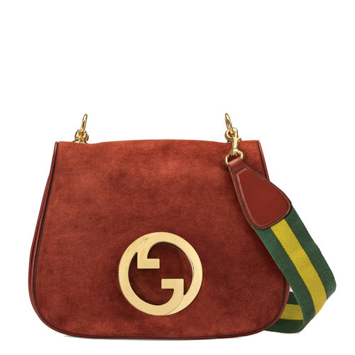 GUCCI/古驰 22新款Blondie系列 女士中号深红色绒面革圆形徽标金扣斜挎单肩包69921017IOG6170