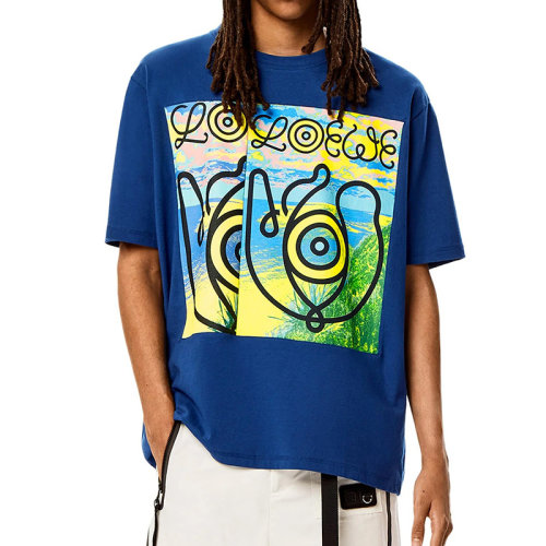 LOEWE/罗意威 22年春夏新款 男士湖水蓝色/多色纯棉Eye自然徽章短袖T恤H664Y22J25-4981