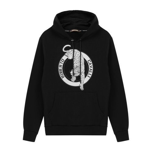 Roberto Cavalli/罗伯图 卡维里 男卫衣 休闲男装连帽套头纯棉灰色印花图案帽衫 男士卫衣 长袖上装