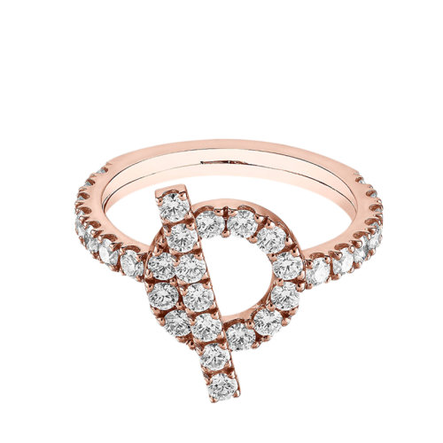 HERMES/爱马仕 经典Finesse系列 18K金玫瑰金镶钻棍状环形图案戒指指环H219612B