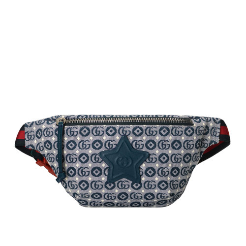 GUCCI/古驰 22新款 儿童款蓝色/白色织物几何图案印花星星扣配红蓝织物肩带拉链开合腰包502095U4GAN4094