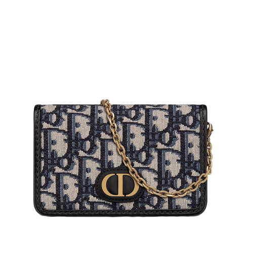 DIOR/迪奥 2020新款30 Montaigne系列 Nano蓝色Dior老花帆布CD金扣单肩斜挎蒙田包 S2105UTZQ_M928