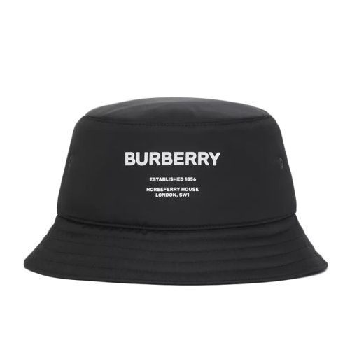 BURBERRY/博柏利新款 男女同款黑色Horseferry印花尼龙渔夫帽80440811