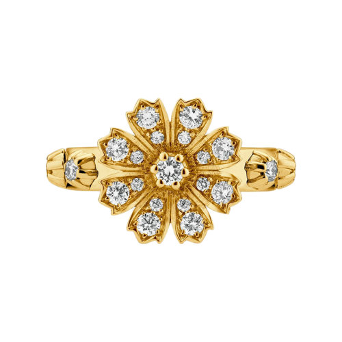 GUCCI/古驰 Gucci Flora 镶有钻石的花朵背面有双G细节18k金黄金钻石戒指 581843J85408000