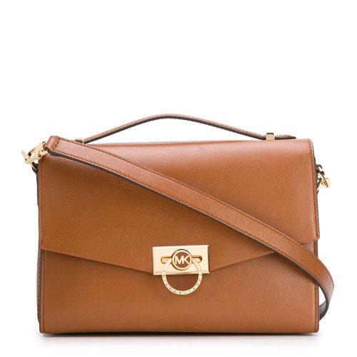 【高圆圆同款】Michael Kors/迈克·科尔斯 Hendrix系列女士纯色皮革经典MK字母圆环徽标装饰翻盖开合单肩包斜挎包手提包女包 30F0G1HM2L 多色可选