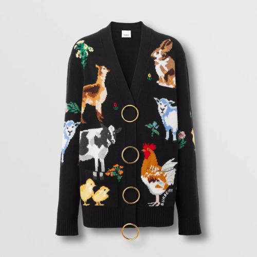  BURBERRY 22年秋冬 女士 动物贴花羊毛混纺开衫 80635461