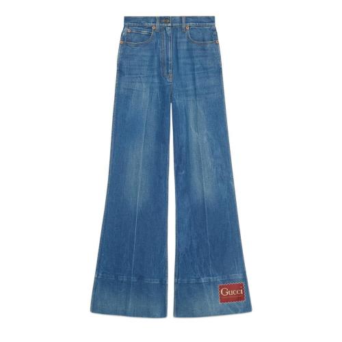  GUCCI古驰 22年秋冬 女士 饰Gucci标签水洗牛仔喇叭裤 623441 XDA6N 4759 预定商品2-6周发货