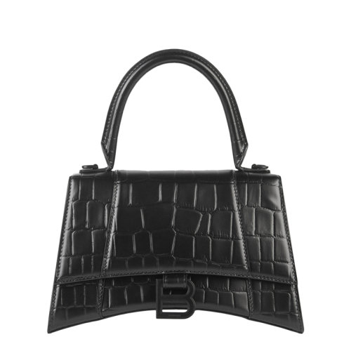 Balenciaga/巴黎世家 21新款HOURGLASS系列 女士小号黑色鳄鱼压纹小牛皮哑光黑扣单肩斜挎手提沙漏包59354615V771000