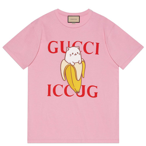 GUCCI/古驰 2021年新款 Bananya x Gucci 女士粉色棉质T恤615044XJDGR5904