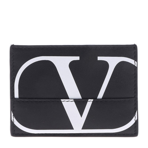 Valentino/华伦天奴 男士黑色皮革经典字母徽标印花图案钱夹钱包卡夹卡包男包 RY0P0655-QRZ-0NI