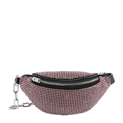 ALEXANDER WANG/亚历山大·王 女士粉色水钻配牛皮内侧徽标时尚拉链单肩包斜挎包腰包胸包女包 20121F13M-671