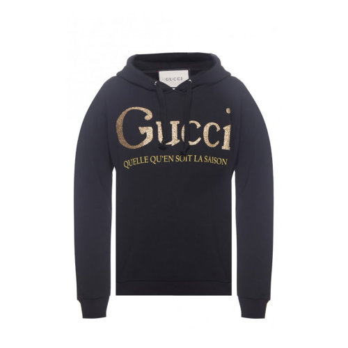 GUCCI/古驰 女装 品牌双G字母LOGO 女士黑色棉质长袖连帽秋冬卫衣 615061 XJCK5 1082