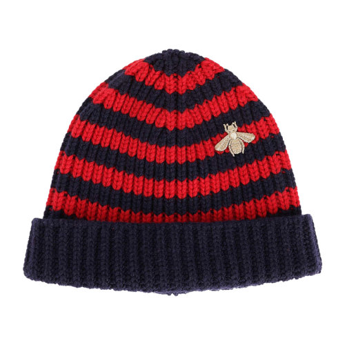 GUCCI/古驰  古琦  男女同款红蓝条纹羊毛小蜜蜂标志时尚百搭针织帽帽子  $475518 4G206 4074