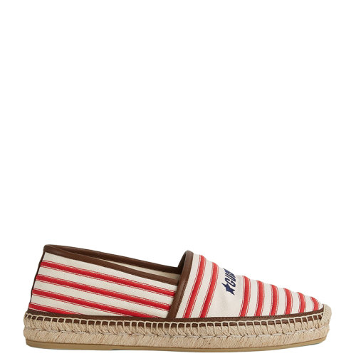GUCCI/古驰 22年春夏新款 爱的进行曲系列 男士红色/米白色棉质条纹印花草编鞋帆布鞋692968F6LZ09098