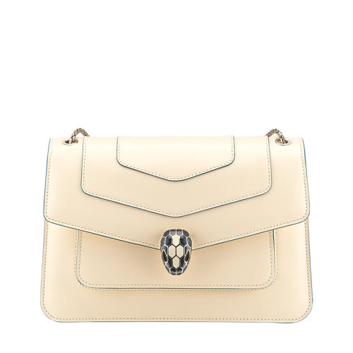 BVLGARI/宝格丽 SERPENTI FOREVER系列 女士中号米色小牛皮蛇首搭扣翻盖单肩斜挎包290931