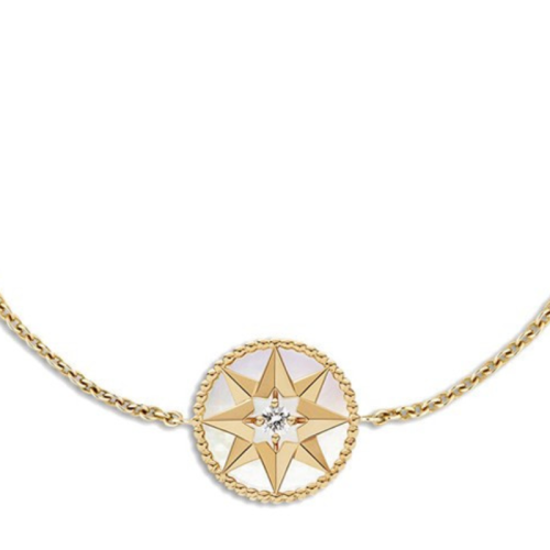 DIOR/迪奥 明星同款ROSE DES VENTS 八芒星镶嵌钻石和金色釉漆黄金手链