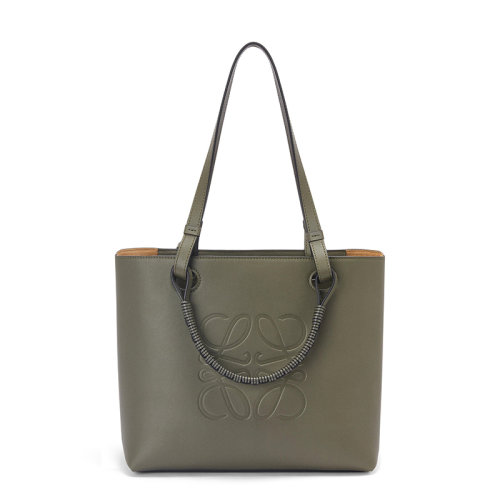 LOEWE/罗意威 22年新款 女士小号卡其绿帆布小牛皮提花饰徽标刺绣藤条手提袋肩背手提托特包A717S72X02-4160