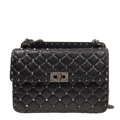 Valentino/华伦天奴  女包女士黑色皮革时尚百搭铆钉装饰斜挎包单肩包  RW2B0122ARD 0NO