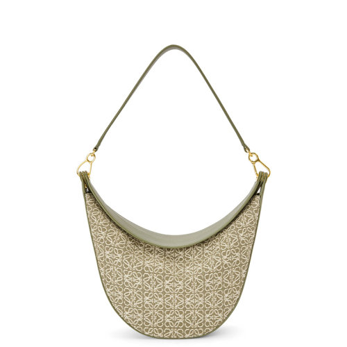 LOEWE/罗意威 22春夏新款LUNA系列 女士牛油果绿老花帆布配皮压纹徽标金扣配可拆卸肩带单肩手提腋下新月hobo流浪包A923PL9X01-4364