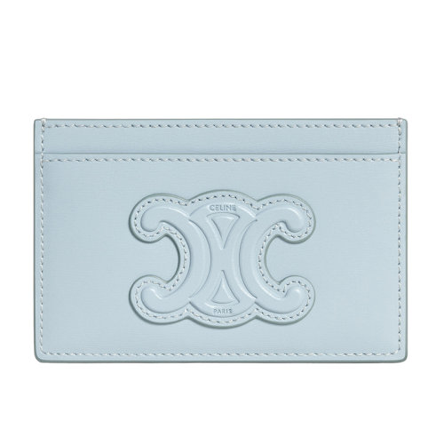 CELINE/赛琳 22新款TRIOMPHE系列 女士冰蓝色皮革同色系凯旋皮扣钱夹卡包10B703EMH.07IC
