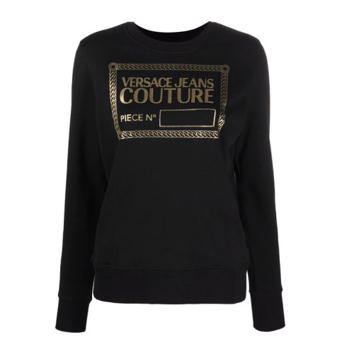 VERSACE JEANS/范思哲牛仔 女士黑色棉质混纺弹性纤维经典字母徽标印花装饰圆领长袖上衣卫衣运动衫套头衫 71HAIT12-CF00T-G89