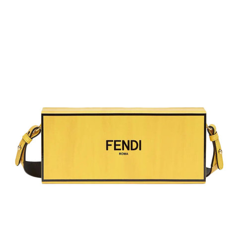 FENDI/芬迪 HORIZONTAL BOX 男士黄色皮革饰有黑色印花翻盖斜挎单肩包 7VA520ADP6F1CIA
