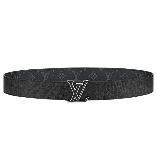 Louis Vuitton/路易威登 男士黑色小牛皮和Monogram帆布银扣双面腰带40毫米M0157U