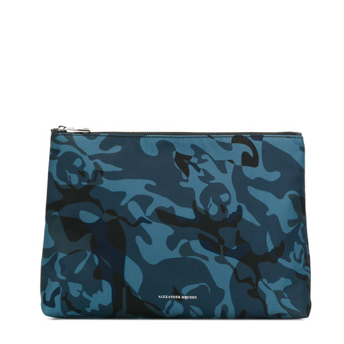 Alexander McQueen/亚历山大麦昆 男包 迷彩图案 男士蓝色尼龙时尚拉链手拿包 5066439KD0N4006 HJH0015X