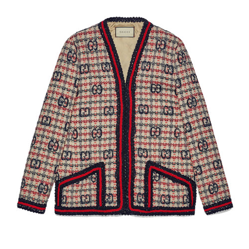 GUCCI/古驰 女士红白蓝GG格纹花呢夹克610060ZADEH4069
